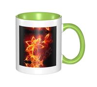 BLWSLC Flaming Fire Flowers Patterned Green Ceramic Mug, Suitable for cafes and Offices.