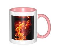 BLWSLC Flaming Fire Flowers Patterned Pink Ceramic Mug, Suitable for cafes and Offices.