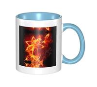 BLWSLC Flaming Fire Flowers Patterned Sky Blue Ceramic Mug, Suitable for cafes and Offices.