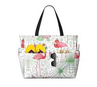 BLWSLC Floral Flamingo Botany Printed beach tote bag lightweight foldable pool bag suitable for packing travel and gym use