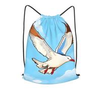 BLWSLC Flying Seagulls Printed Travel Drawstring Backpack Gym Drawstring Bag Portable Suitable For Short Trips, Black, M