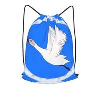 BLWSLC flying white goose Printed Travel Drawstring Backpack Gym Drawstring Bag Portable Suitable For Short Trips, Black, M