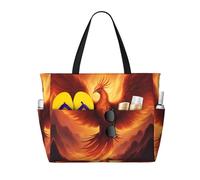 BLWSLC Foldable beautiful phoenix printed zippered tote bag travel beach bag lightweight and portable suitable for travel and gym use