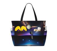 BLWSLC Foldable Cosmic Saturn printed zippered tote bag travel beach bag lightweight and portable suitable for travel and gym use