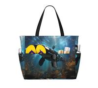 BLWSLC Foldable Huge killer whales printed zippered tote bag travel beach bag lightweight and portable suitable for travel and gym use