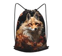 BLWSLC Fox and Flowers Printed Travel Drawstring Backpack Gym Drawstring Bag Portable Suitable For Short Trips, Black, S
