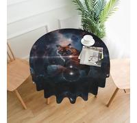 BLWSLC Fox On The Galaxy Patterned Round Tablecloth - 60 Inch - Perfect for family gatherings, restaurants, holidays and celebrations