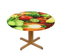 BLWSLC Fresh Vegetables Fruits Patterned M round decorative tablecloth, suitable for dining rooms and banquets.