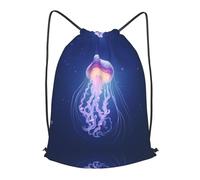 BLWSLC Glowing Jellyfish Printed Travel Drawstring Backpack Gym Drawstring Bag Portable Suitable For Short Trips, Black, M