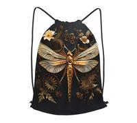 BLWSLC Gold Exquisite Dragonfly Printed Travel Drawstring Backpack Gym Drawstring Bag Portable Suitable For Short Trips, Black, S