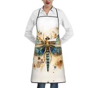 BLWSLC Golden Delicate Dragonfly on Yellow Background Printed kitchen apron, unisex housework supermarket hotel barbecue apron, 28.3 * 20.4 inch household cleaning apron