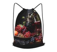 BLWSLC Grapes and Wine Printed Travel Drawstring Backpack Gym Drawstring Bag Portable Suitable For Short Trips