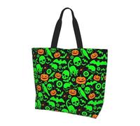 BLWSLC Green Ghost Horror Halloween Pumpkin Printed Large Capacity Travel Handbag Women's Everyday Outing Shoulder Tote Bag Suitable for Travel and Gym