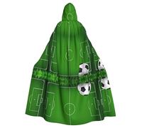 BLWSLC Green Grass Field Soccer Playground The Ball Patterned adult hooded cape, stage costume, holiday party and cosplay costume