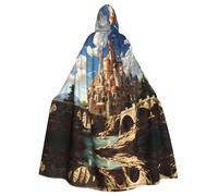 BLWSLC Halloween adult hooded cape Anime Castle Sky printed festive hooded cape suitable for holiday party costume