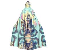 BLWSLC Halloween adult hooded cape Fairytale Castle printed festive hooded cape suitable for holiday party costume