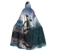 BLWSLC Halloween adult hooded cape penguins printed festive hooded cape suitable for holiday party costume