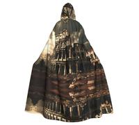 BLWSLC Halloween adult hooded cape Remains of the Roman Colosseum printed festive hooded cape suitable for holiday party costume