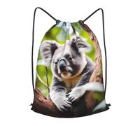 BLWSLC Happy Cute koala Printed Travel Drawstring Backpack Gym Drawstring Bag Portable Suitable For Short Trips, Black, S