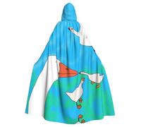 BLWSLC happy white goose patterned hooded cape is perfect for Halloween, carnivals, themed parties, and even as a vampire costume.