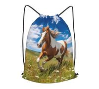 BLWSLC Horses on the Prairie Printed Travel Drawstring Backpack Gym Drawstring Bag Portable Suitable For Short Trips, Black, S