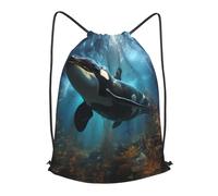 BLWSLC Huge killer whales Printed Sports Drawstring Backpack Fitness Travel Backpack Suitable For Gym And Travel, Black, M