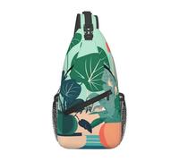 BLWSLC Indoor cartoon potted green plants Patterned men's crossbody bag with adjustable strap, suitable for outdoor hiking or daily commuting