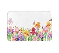 BLWSLC Iris Flower Butterfly 16x24in non-slip flannel floor mat with a pattern suitable for indoor and outdoor use home decor
