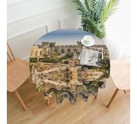 BLWSLC Israel at The Tower of David Patterned Round Tablecloth - 60 Inch - Perfect for family gatherings, restaurants, holidays and celebrations