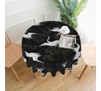 BLWSLC Japanese Crane & Pine Patterned Round Tablecloth - 60 Inch - Perfect for family gatherings, restaurants, holidays and celebrations