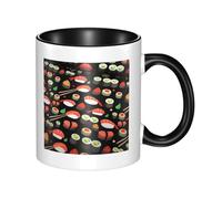 BLWSLC Japanese Sushi Shrimp Patterned Black Ceramic Mug, Suitable for cafes and Offices.