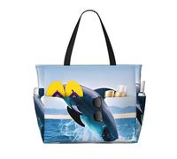 BLWSLC Jumping up dolphins Printed, large capacity beach travel bag, suitable for vacations, camping, and everyday use.