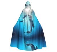 BLWSLC Kiss Dolphin Tale Pattern Printed Halloween Cape Masquerade Hooded Cape Carnival Party Costume (Length 147cm/Hood Height 38cm)