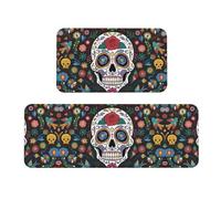 BLWSLC Kitchen Mat Set 2 Pieces Day of The Dead Printed Non-Slip Mat Suitable For Kitchen Sink Laundry Room And Entryway