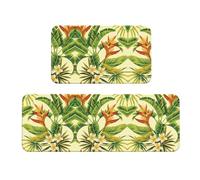 BLWSLC Kitchen Mat Set 2 Pieces Flowering Plant Printed Non-Slip Mat Suitable For Kitchen Sink Laundry Room And Entryway