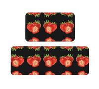 BLWSLC Kitchen Mat Set 2 Pieces Fresh Strawberry Printed Non-Slip Mat Suitable For Kitchen Sink Laundry Room And Entryway