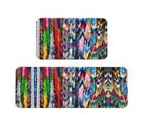 BLWSLC Kitchen Mat Set 2 Pieces Origami Multicolor Papercraft Cranes Printed Non-Slip Mat Suitable For Kitchen Sink Laundry Room And Entryway