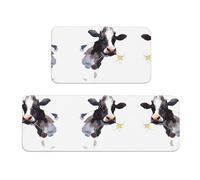 BLWSLC Kitchen Mat Set 2 Pieces Watercolor Cow And Daisy Flower Printed Non-Slip Mat Suitable For Kitchen Sink Laundry Room And Entryway