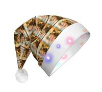 BLWSLC Light-up Santa hat Miss you bear printed adult Santa hat suitable for Christmas New Year's and other holiday parties