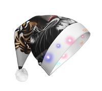BLWSLC Light-up Santa hat Tiger at rest printed adult Santa hat suitable for Christmas New Year's and other holiday parties