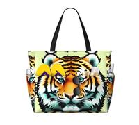 BLWSLC Little fat tiger head Printed, large capacity beach travel bag, suitable for vacations, camping, and everyday use.