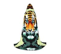 BLWSLC Little fat tiger head Printed long Large hooded cape for holiday parties, cosplay and fancy dress parties