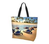 BLWSLC Little fat tiger head Printed tote bag, large capacity carry-on bag for travel, shopping and beach vacations, Turtles on the Beach, One Size