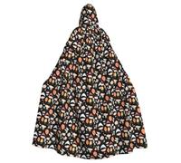 BLWSLC Little people image drawing Printed hooded cape, long style, suitable for cosplay, stage performances or holiday parties.