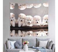 BLWSLC Little White Dogs Pattern Patterned art tapestry, 152x130cm decorative rug, perfect for living room or bedroom mural