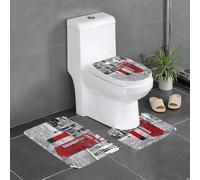 BLWSLC London Red Telephone Booth (1) Patterned Absorbent Bathroom Mat 3 Piece Set, suitable for homes, spas, and hotels