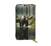 BLWSLC Long clutch brown bear pounce printed zipper wallet suitable for travel work and attending banquets