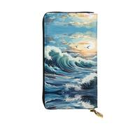 BLWSLC Long clutch Wave Sailboat Seagull printed zipper wallet suitable for travel work and attending banquets