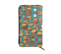 BLWSLC lots of cartoon burger fries Long clutch, zipper wallet, card holder, portable travel coin storage bag suitable for travel and daily use