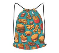 BLWSLC lots of cartoon burger fries Printed Travel Drawstring Backpack Gym Drawstring Bag Portable Suitable For Short Trips, Black, M